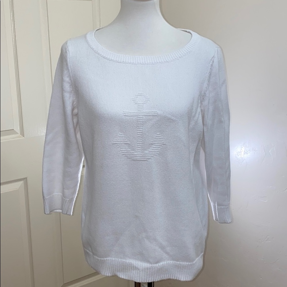 Talbots White Anchor Knit Sweater